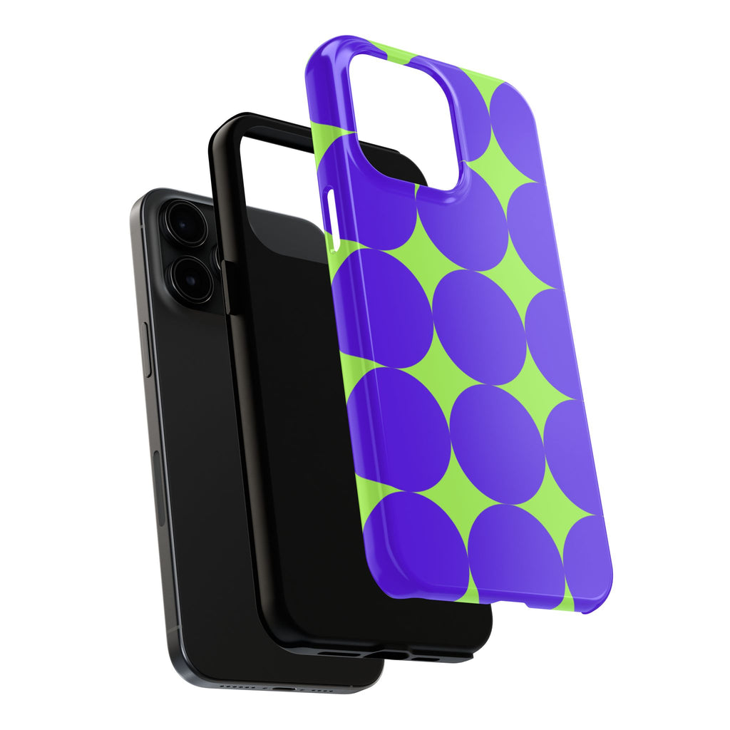 Tough Phone Case — Retro Purple & Lime Geometric Dot Design