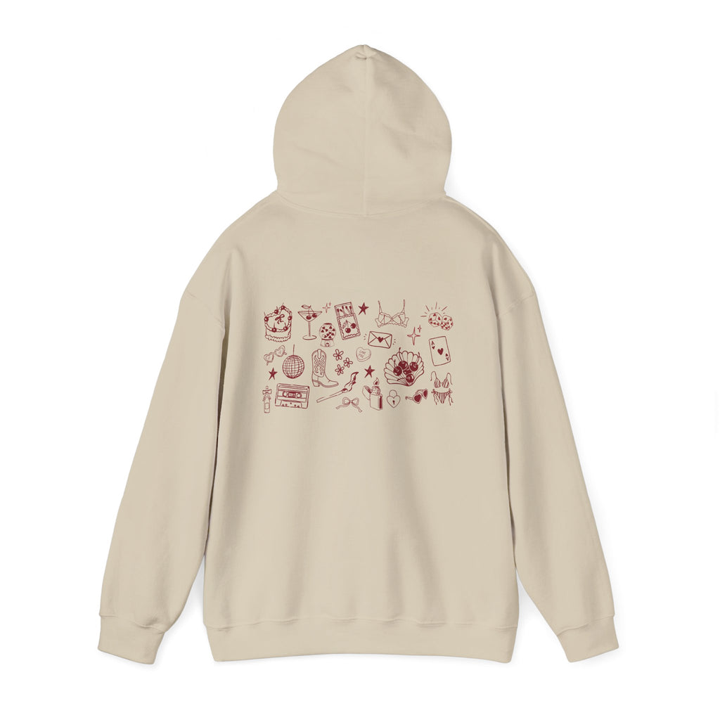 Minimalist Tarot Doodle Hoodie — Esoteric Symbols Back Print