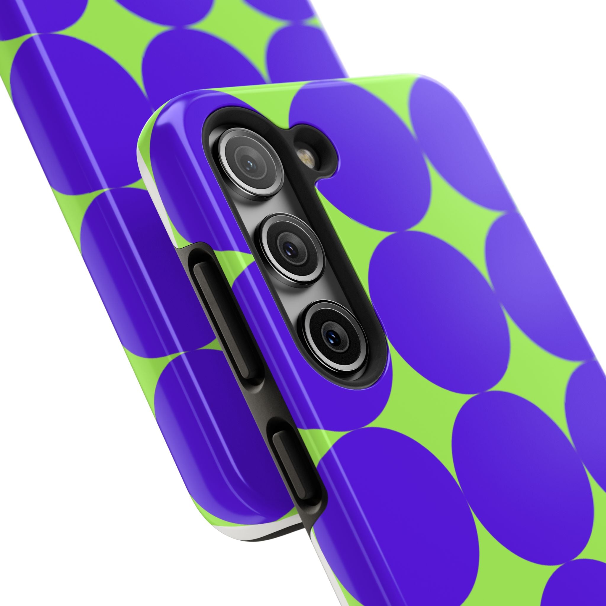 Tough Phone Case — Retro Purple & Lime Geometric Dot Design