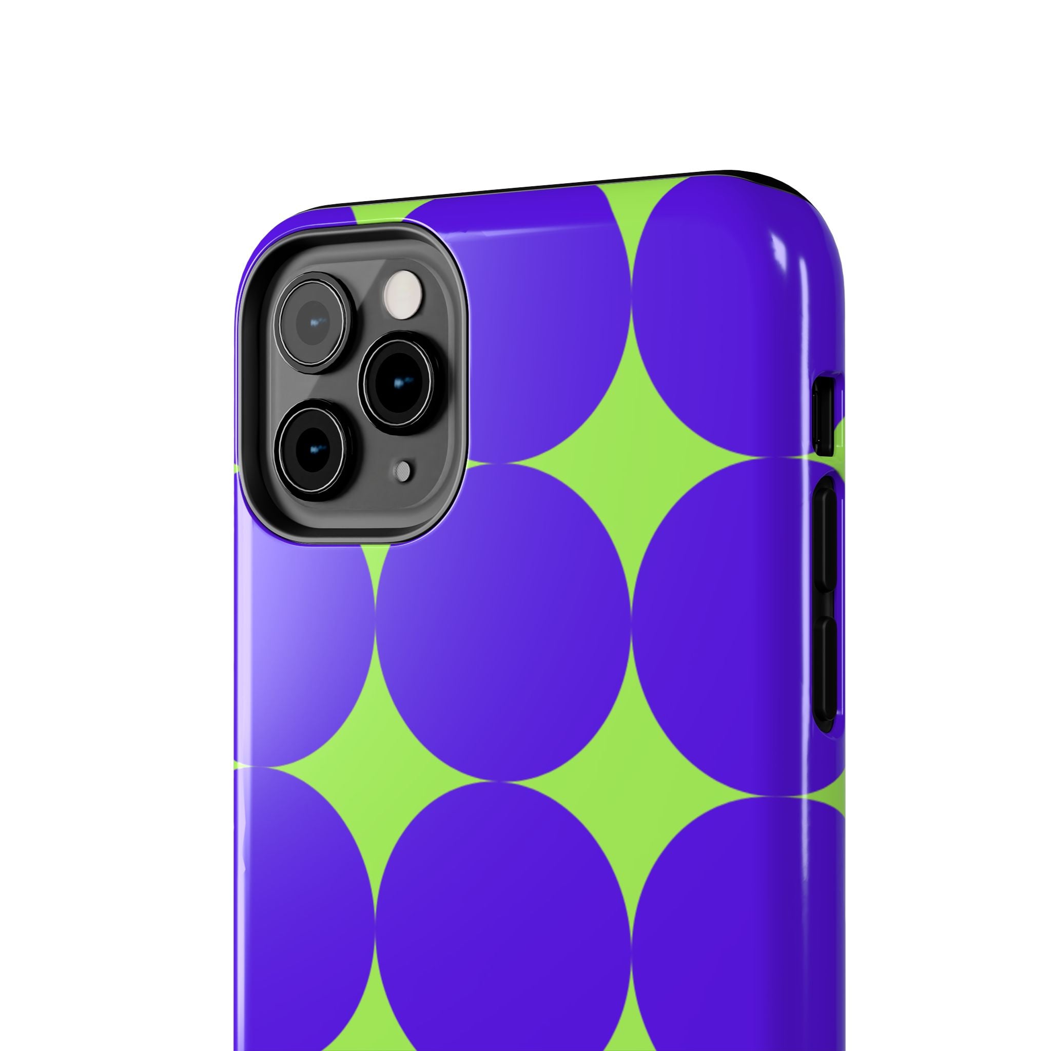 Tough Phone Case — Retro Purple & Lime Geometric Dot Design