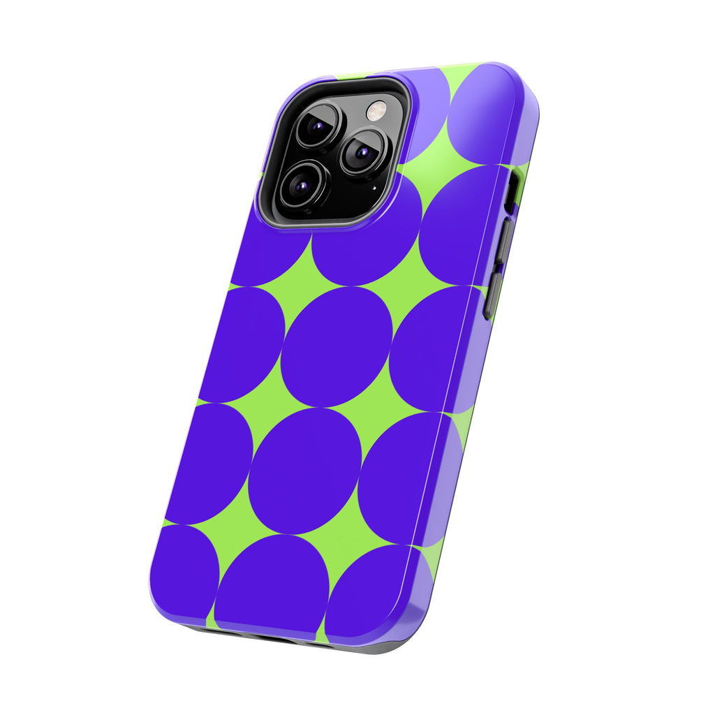 Tough Phone Case — Retro Purple & Lime Geometric Dot Design