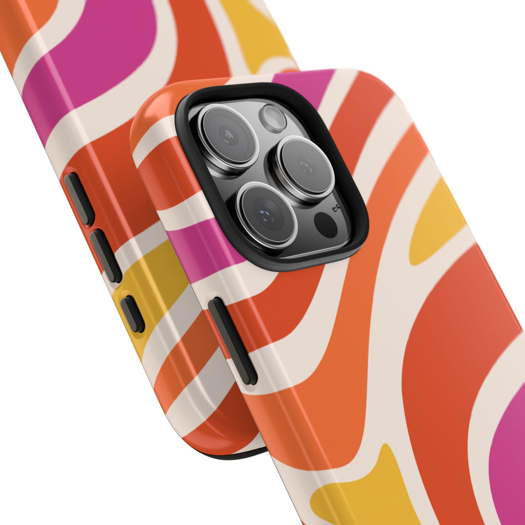 Retro Wave Tough Phone Case – Bright Abstract Orange, Pink & Yellow Protection