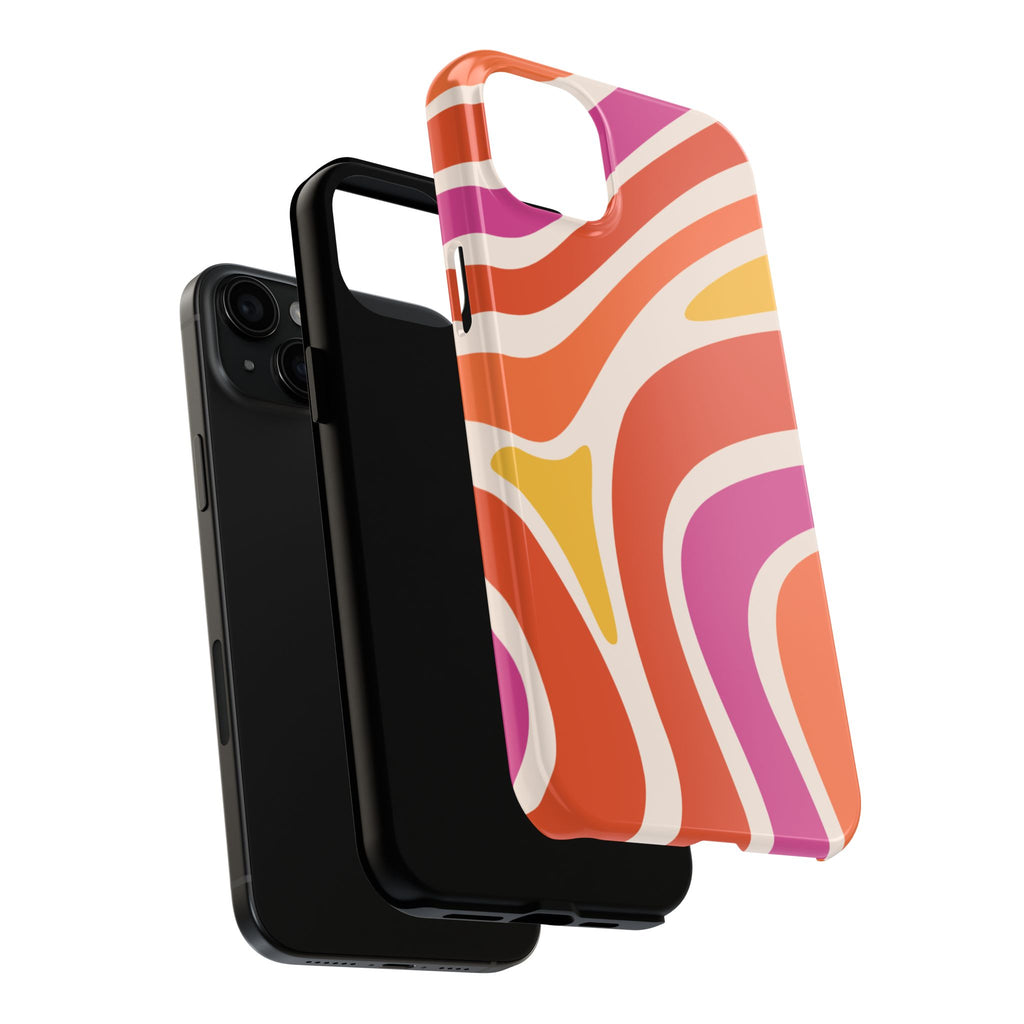 Retro Wave Tough Phone Case – Bright Abstract Orange, Pink & Yellow Protection
