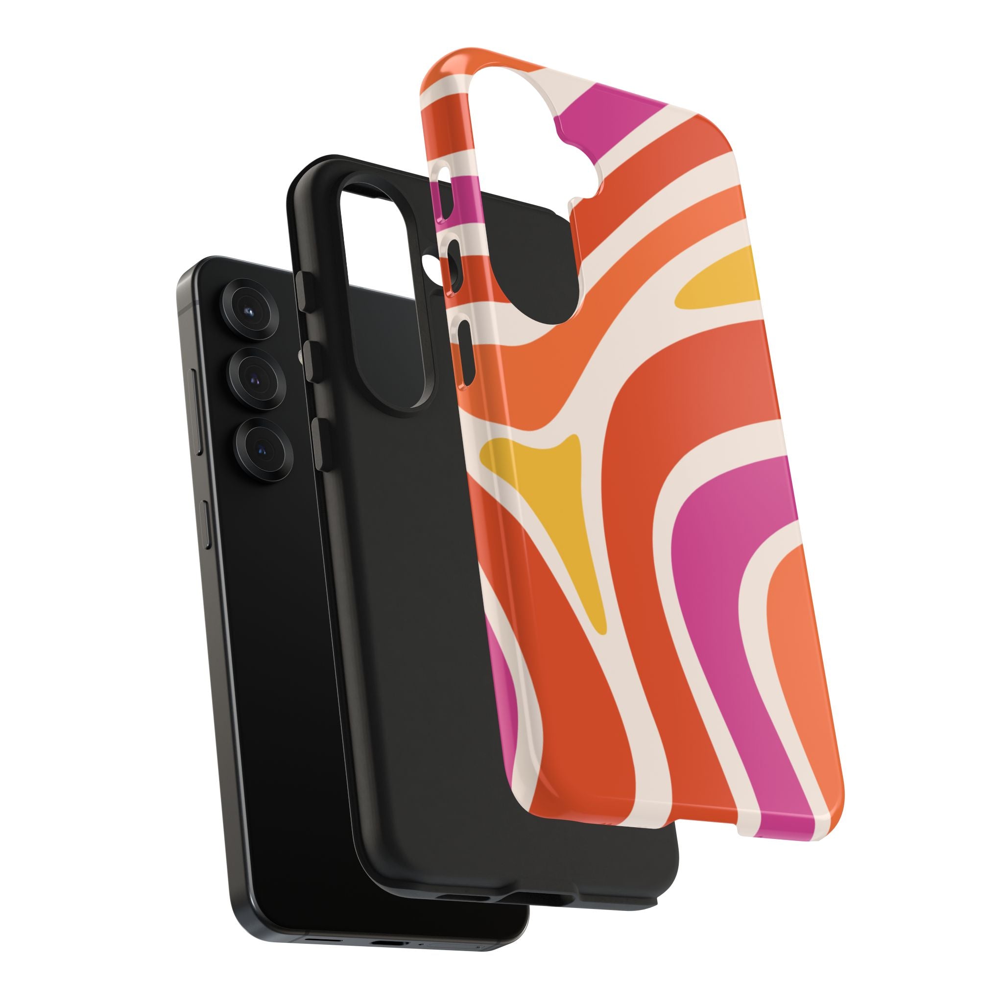 Retro Wave Tough Phone Case – Bright Abstract Orange, Pink & Yellow Protection