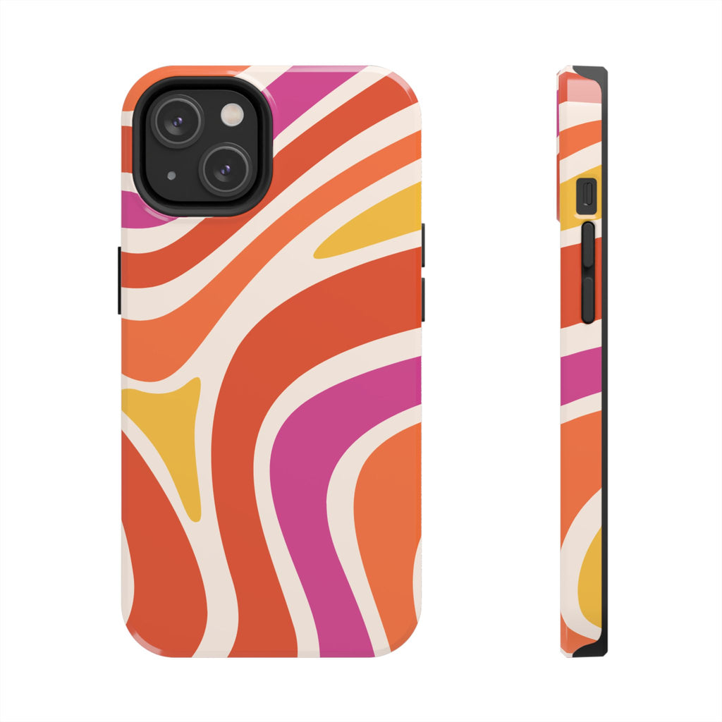 Retro Wave Tough Phone Case – Bright Abstract Orange, Pink & Yellow Protection