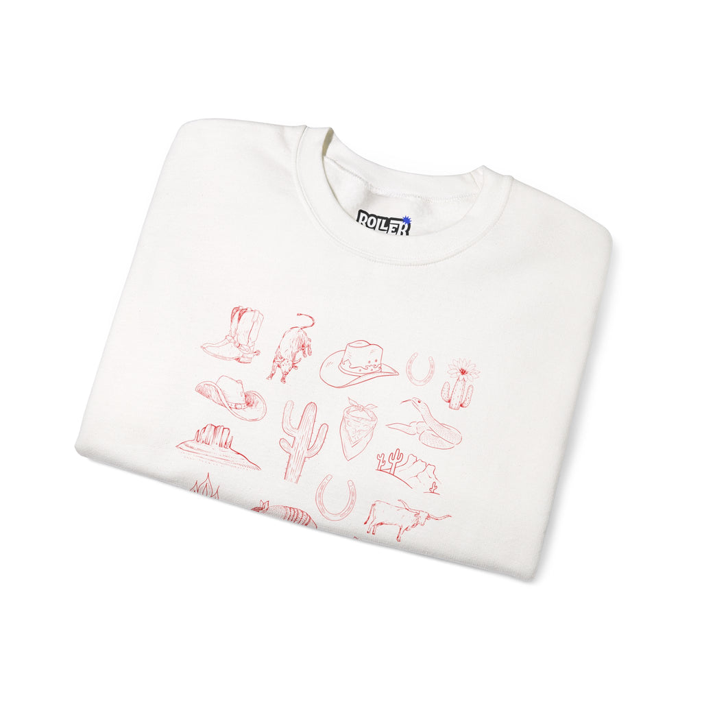 White Crewneck Sweatshirt with Pink Doodles — Minimal Animal Sketch Design