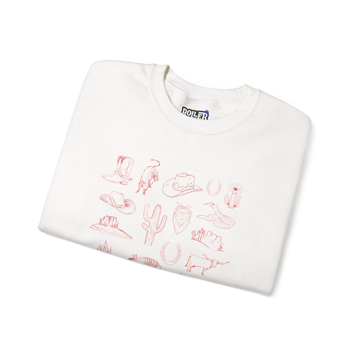 White Crewneck Sweatshirt with Pink Doodles — Minimal Animal Sketch Design