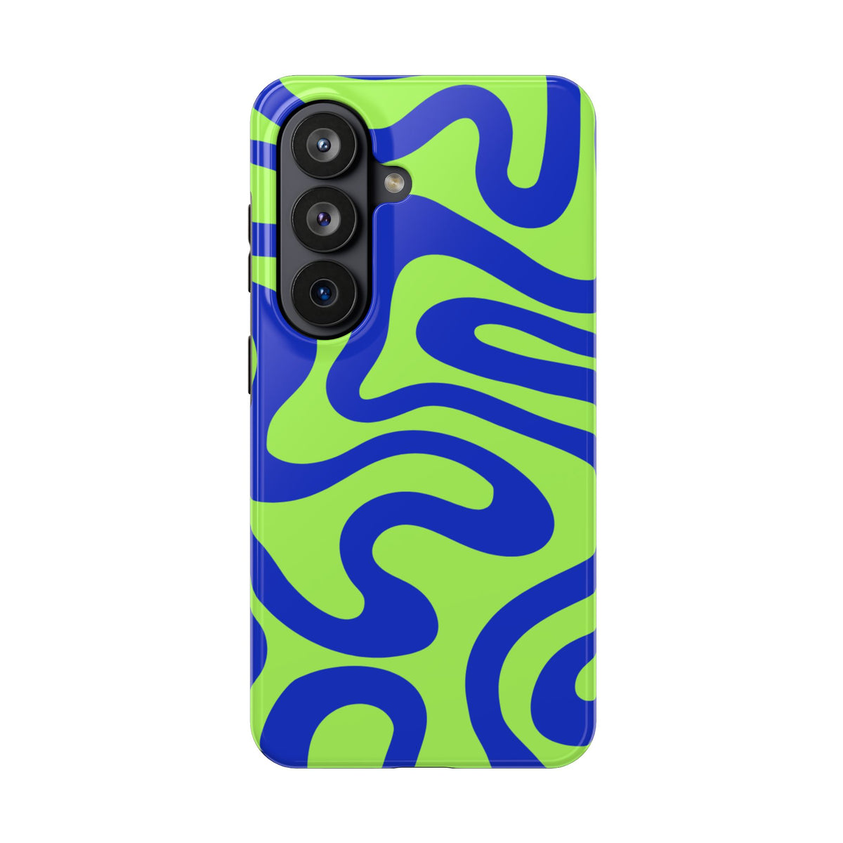 Abstract Wave Tough Phone Case — Neon Green & Blue Protective Cover