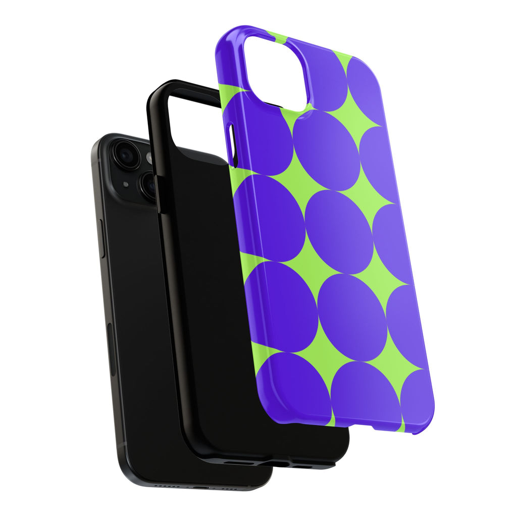 Tough Phone Case — Retro Purple & Lime Geometric Dot Design