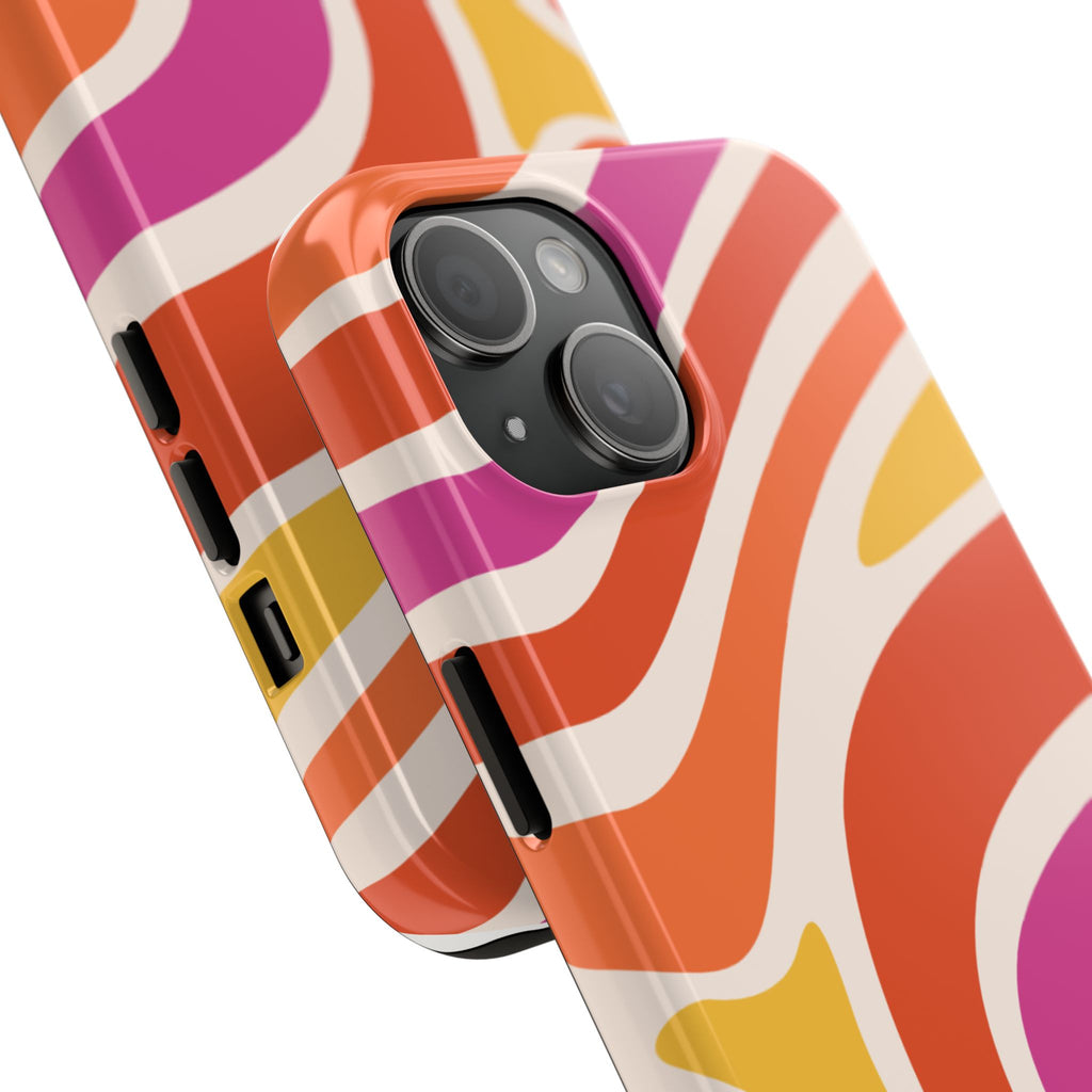 Retro Wave Tough Phone Case – Bright Abstract Orange, Pink & Yellow Protection