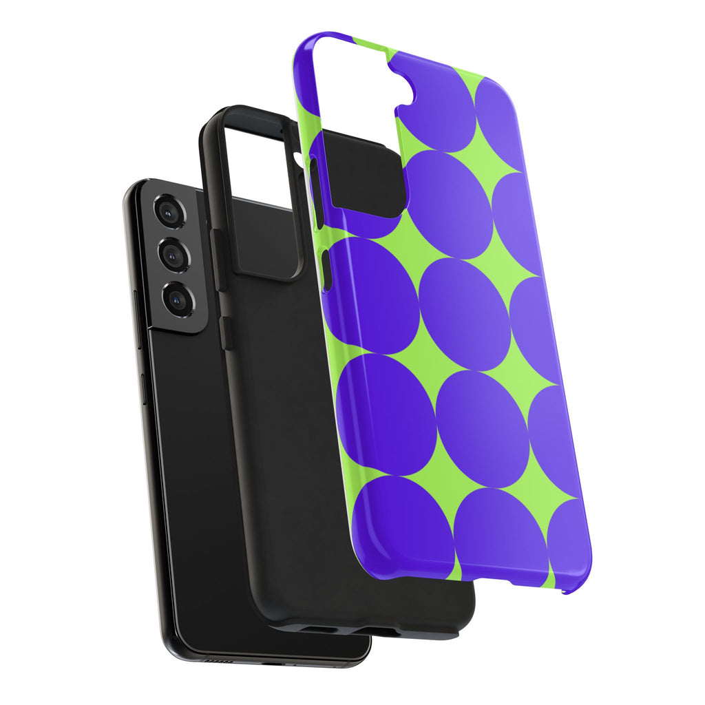Tough Phone Case — Retro Purple & Lime Geometric Dot Design