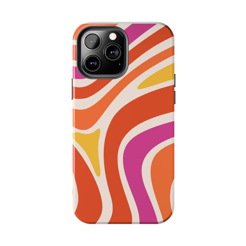 Retro Wave Tough Phone Case – Bright Abstract Orange, Pink & Yellow Protection