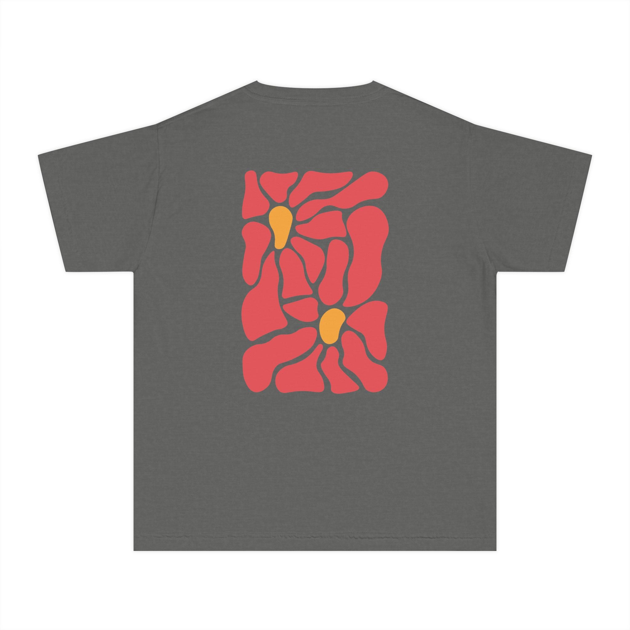 Youth Tee — Retro Floral Graphic Kids' T-Shirt, Blue & Red Flower Design