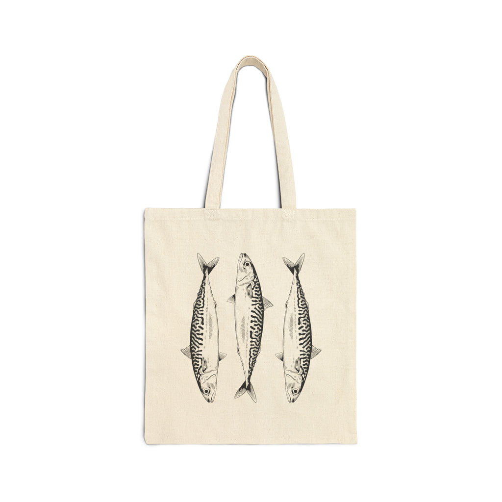 Canvas Tote Bag — Vintage Three Fish Illustration Reusable Market Tote