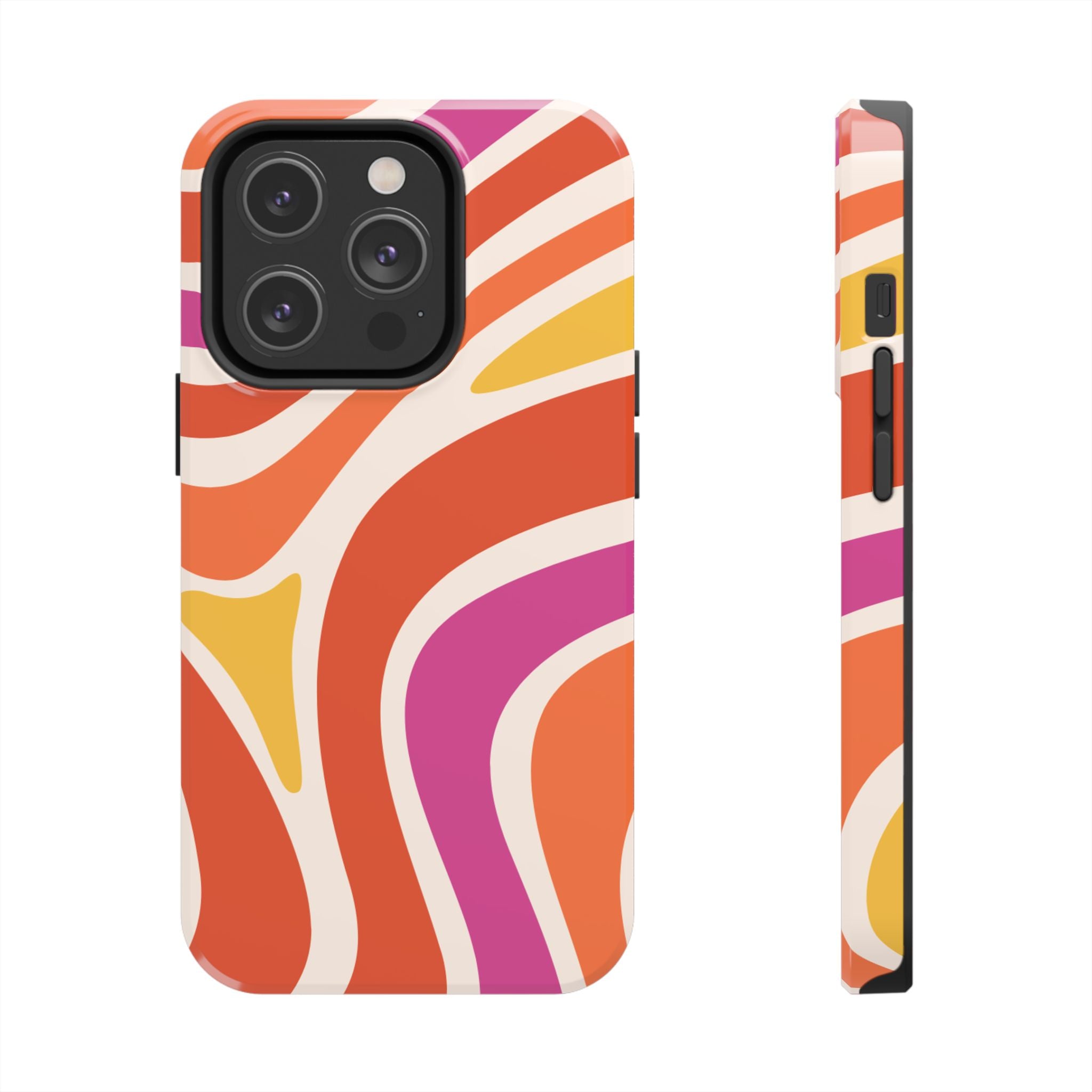 Retro Wave Tough Phone Case – Bright Abstract Orange, Pink & Yellow Protection