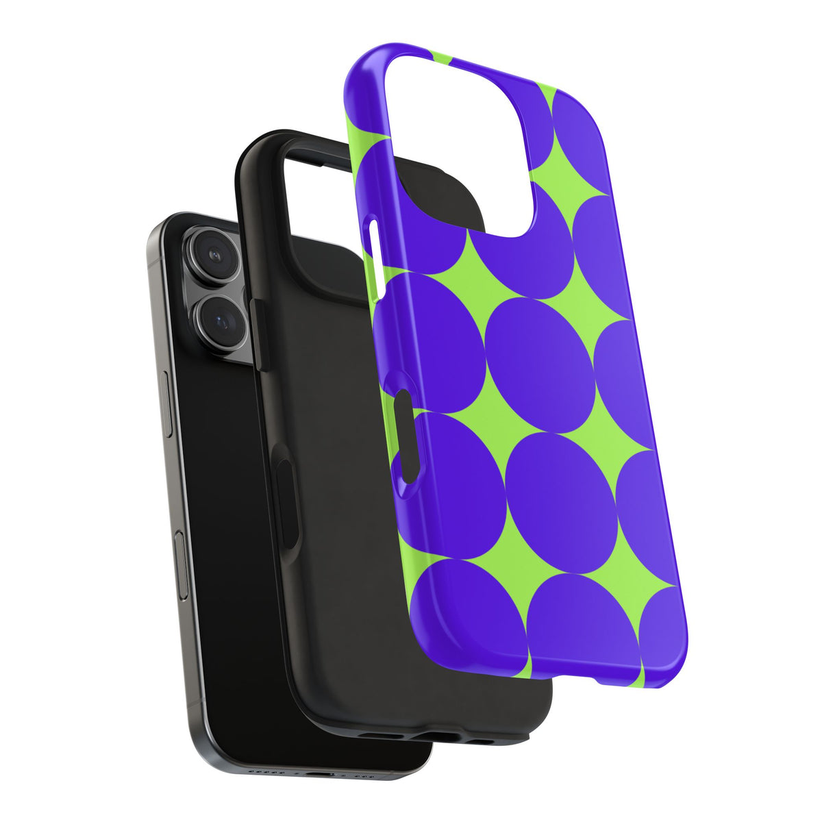 Tough Phone Case — Retro Purple & Lime Geometric Dot Design