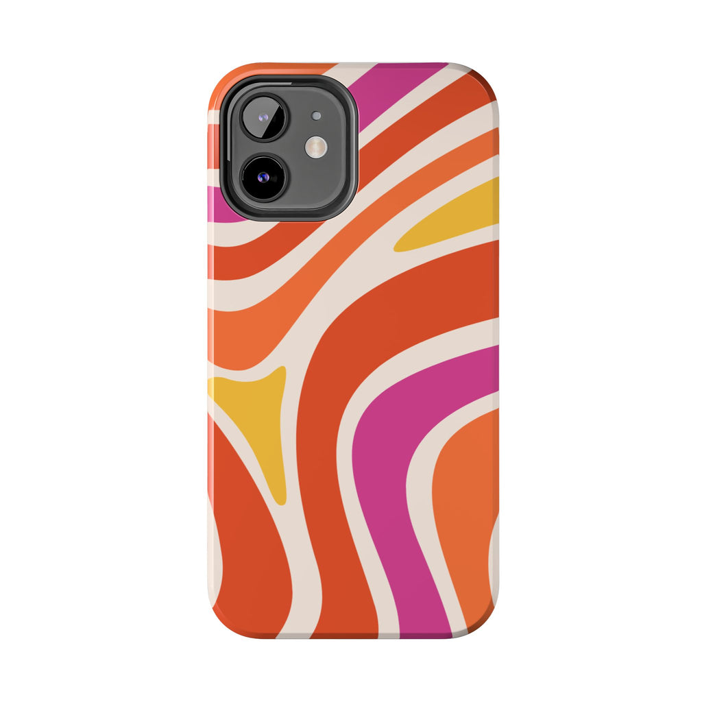 Retro Wave Tough Phone Case – Bright Abstract Orange, Pink & Yellow Protection