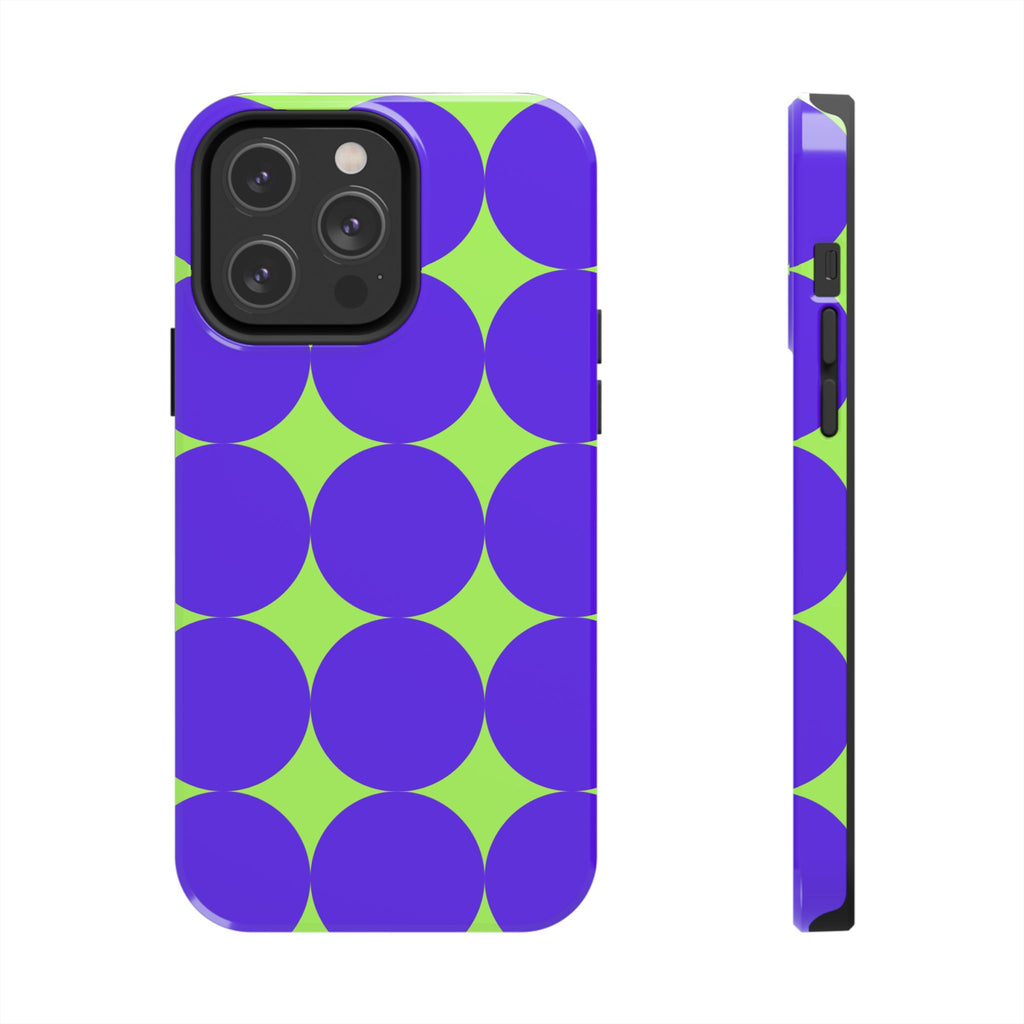 Tough Phone Case — Retro Purple & Lime Geometric Dot Design