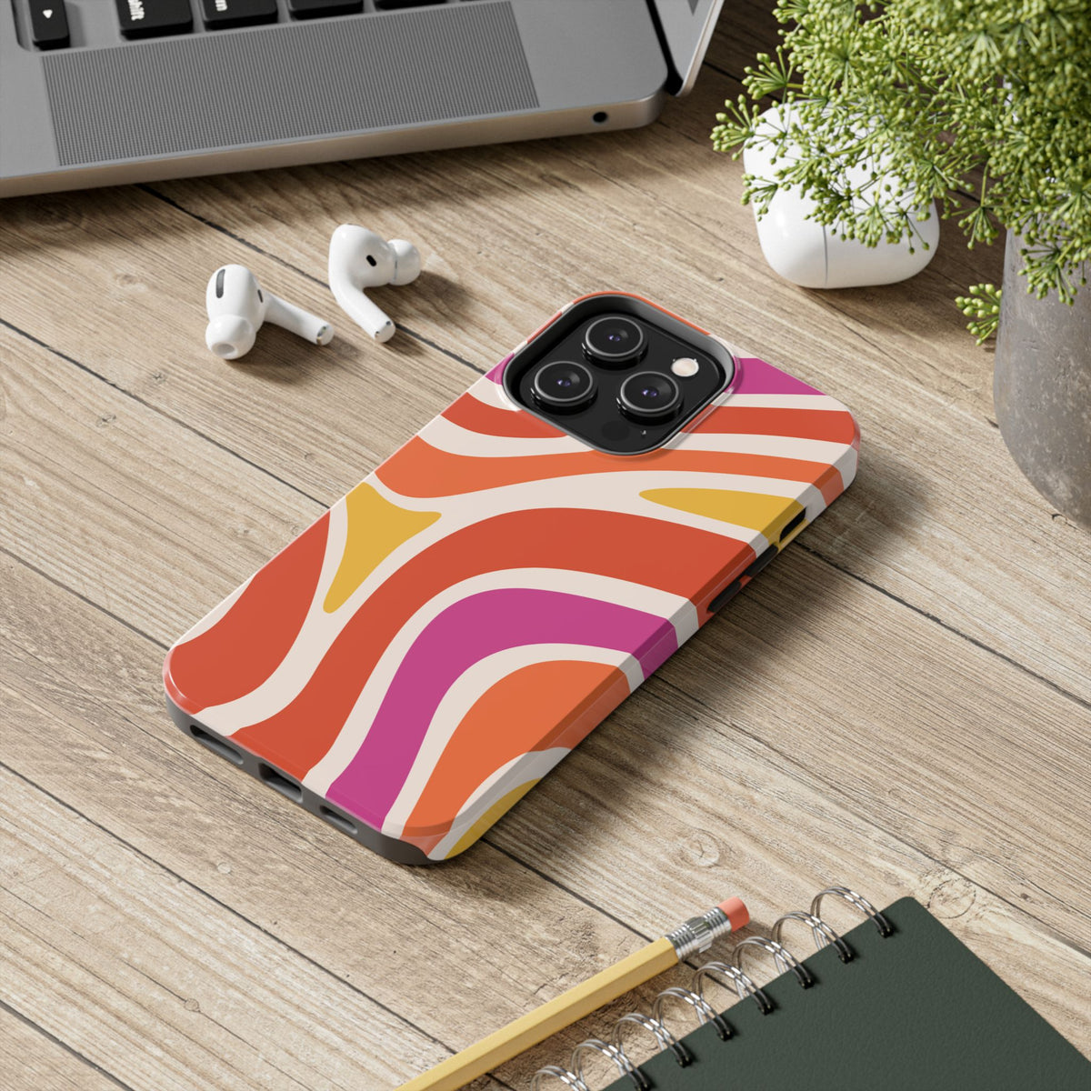 Retro Wave Tough Phone Case – Bright Abstract Orange, Pink & Yellow Protection