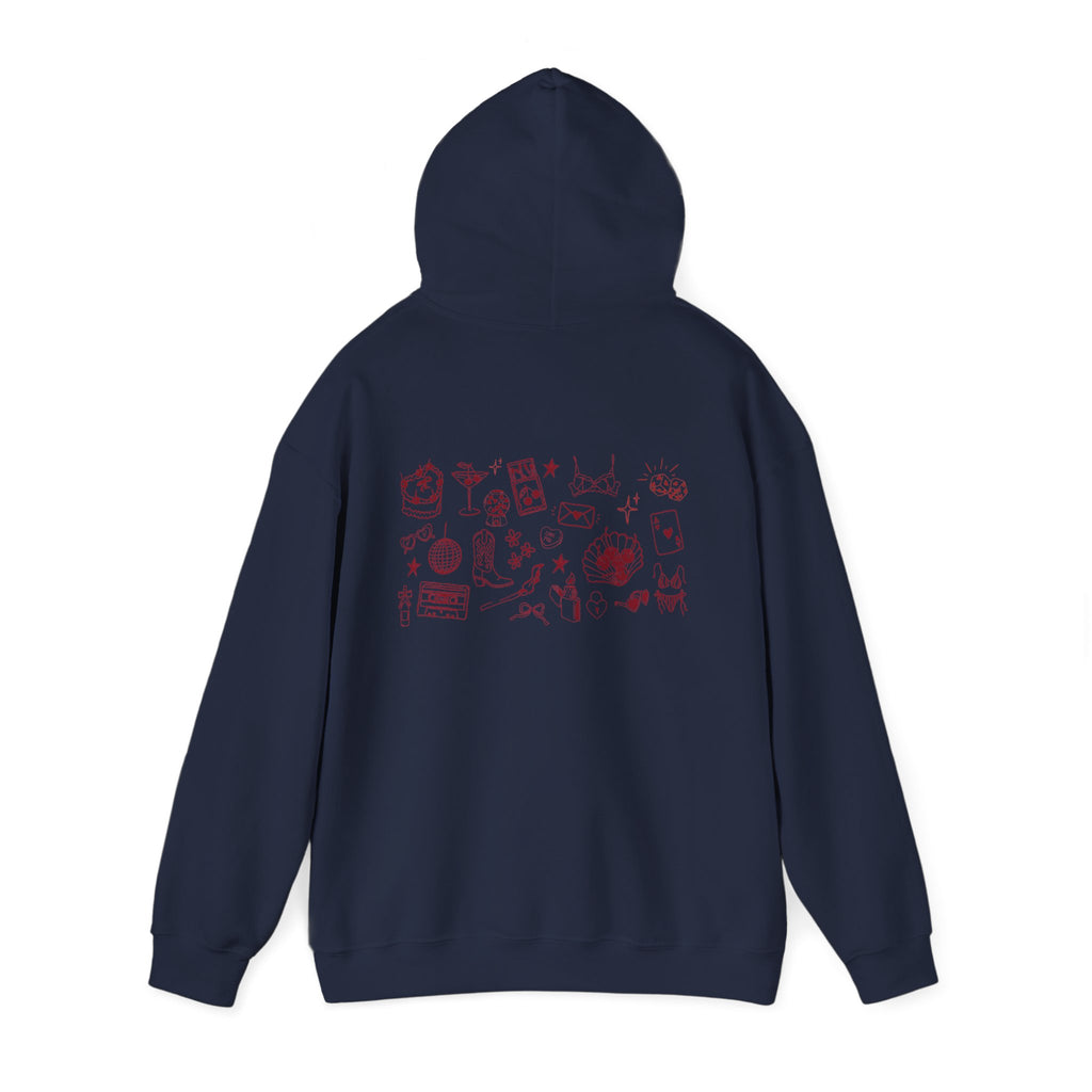 Minimalist Tarot Doodle Hoodie — Esoteric Symbols Back Print