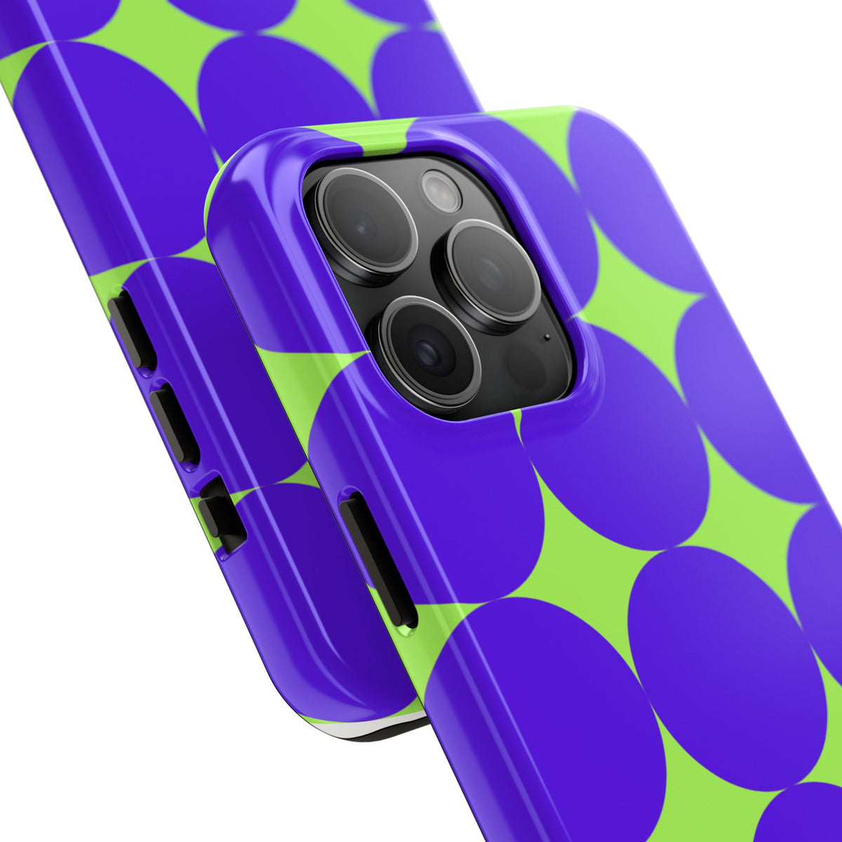 Tough Phone Case — Retro Purple & Lime Geometric Dot Design