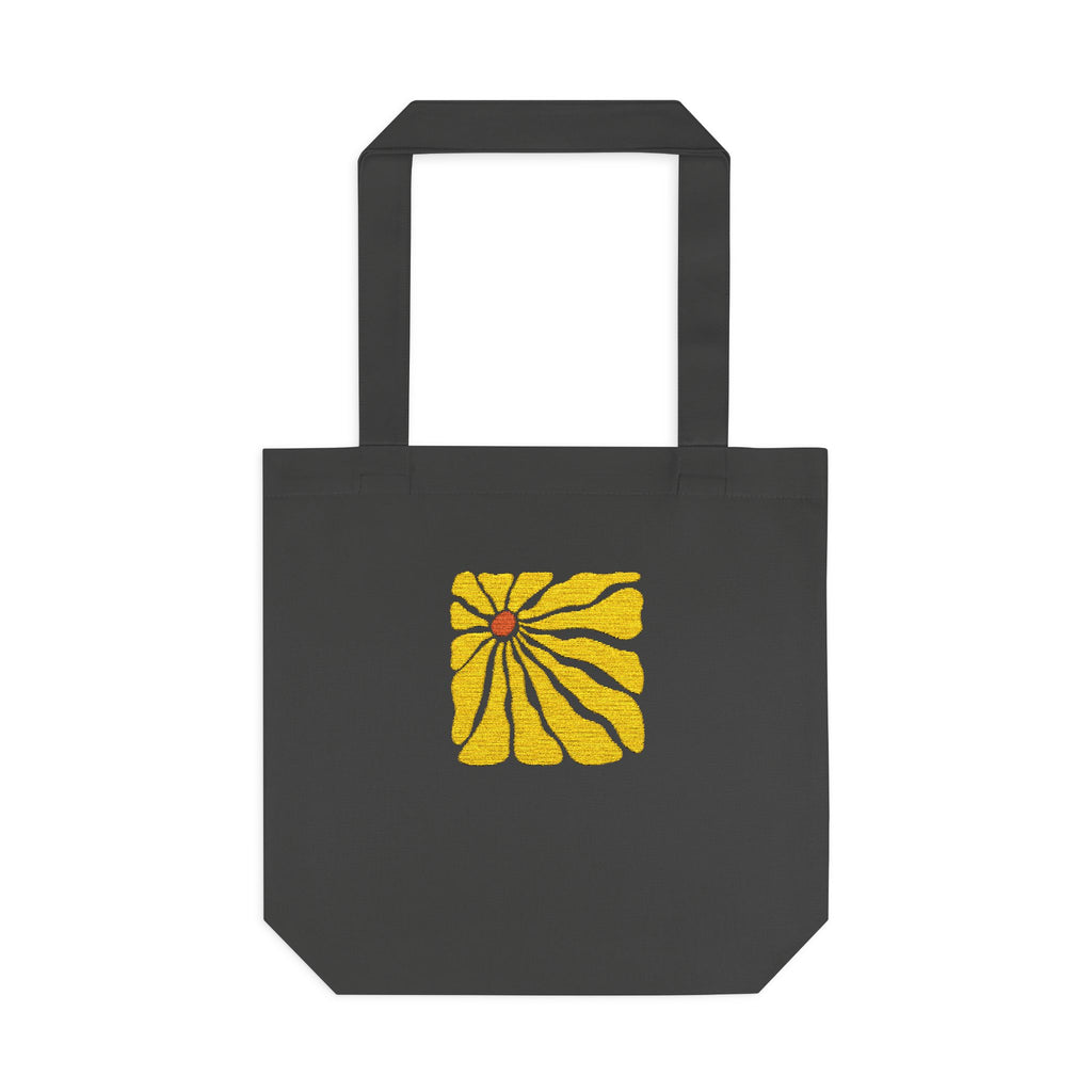 Yellow Daisy Square Tote — Cotton Tote Bag with Floral Puff Design