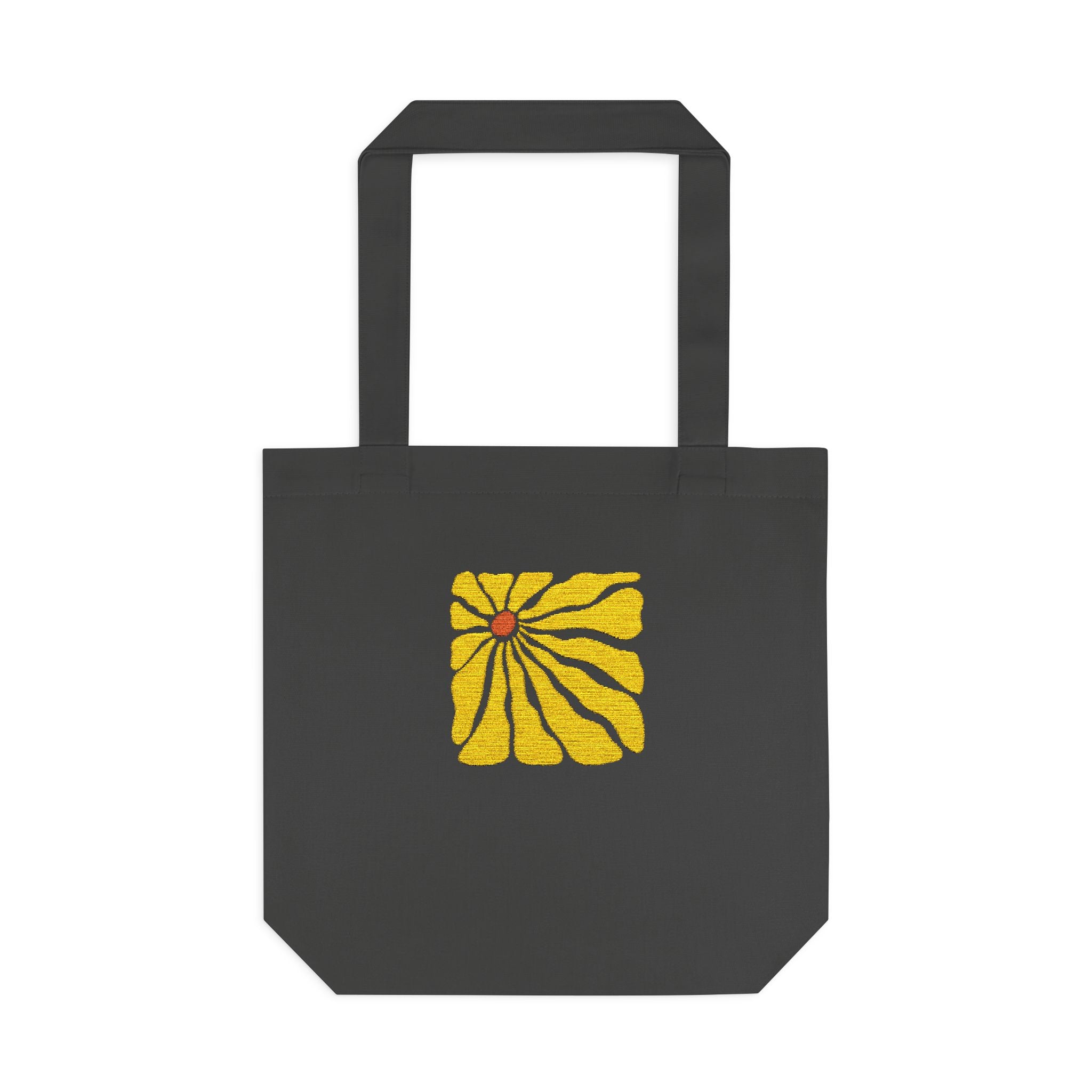 Yellow Daisy Square Tote — Cotton Tote Bag with Floral Puff Design