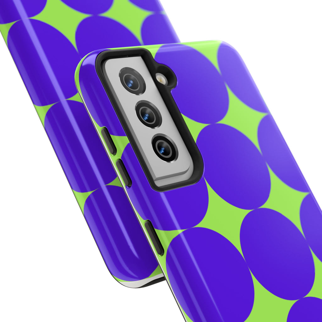 Tough Phone Case — Retro Purple & Lime Geometric Dot Design