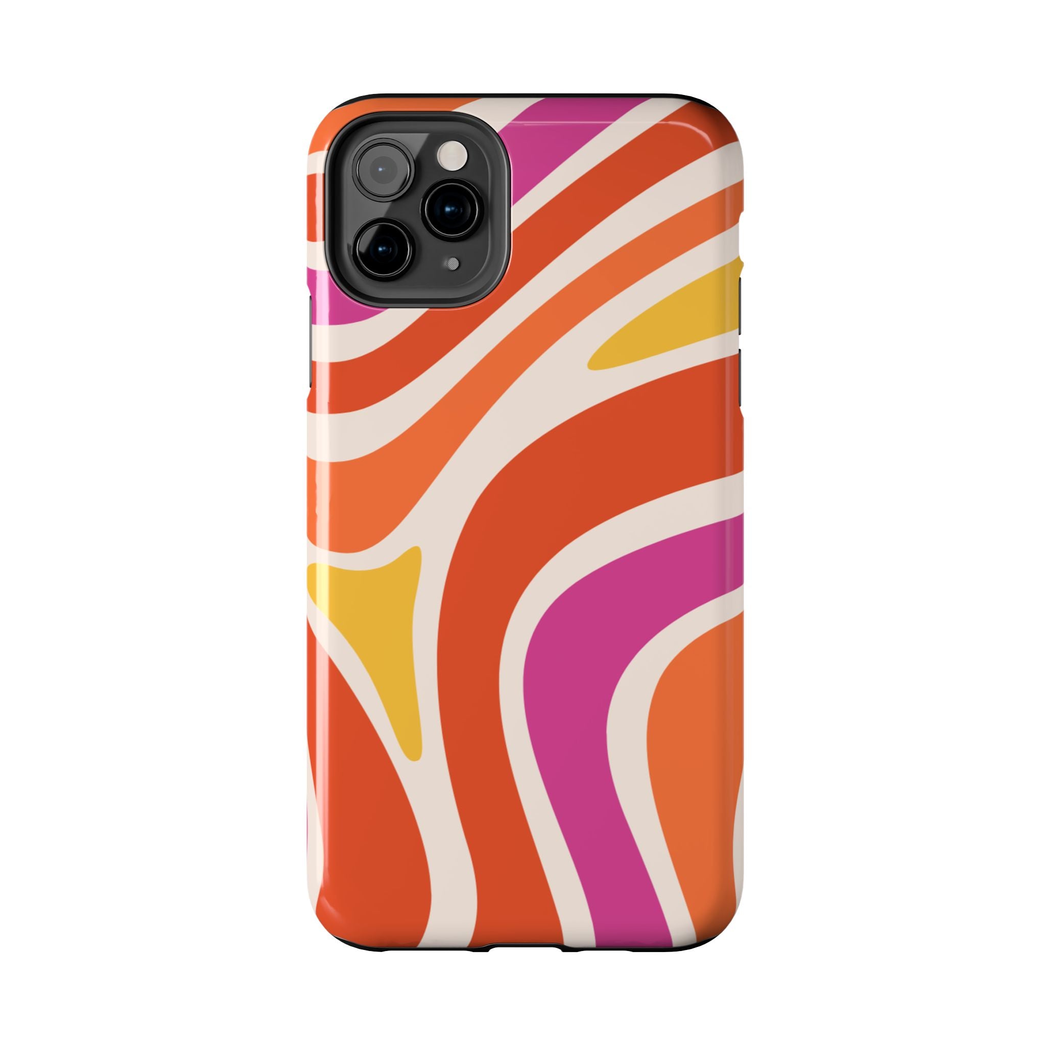Retro Wave Tough Phone Case – Bright Abstract Orange, Pink & Yellow Protection