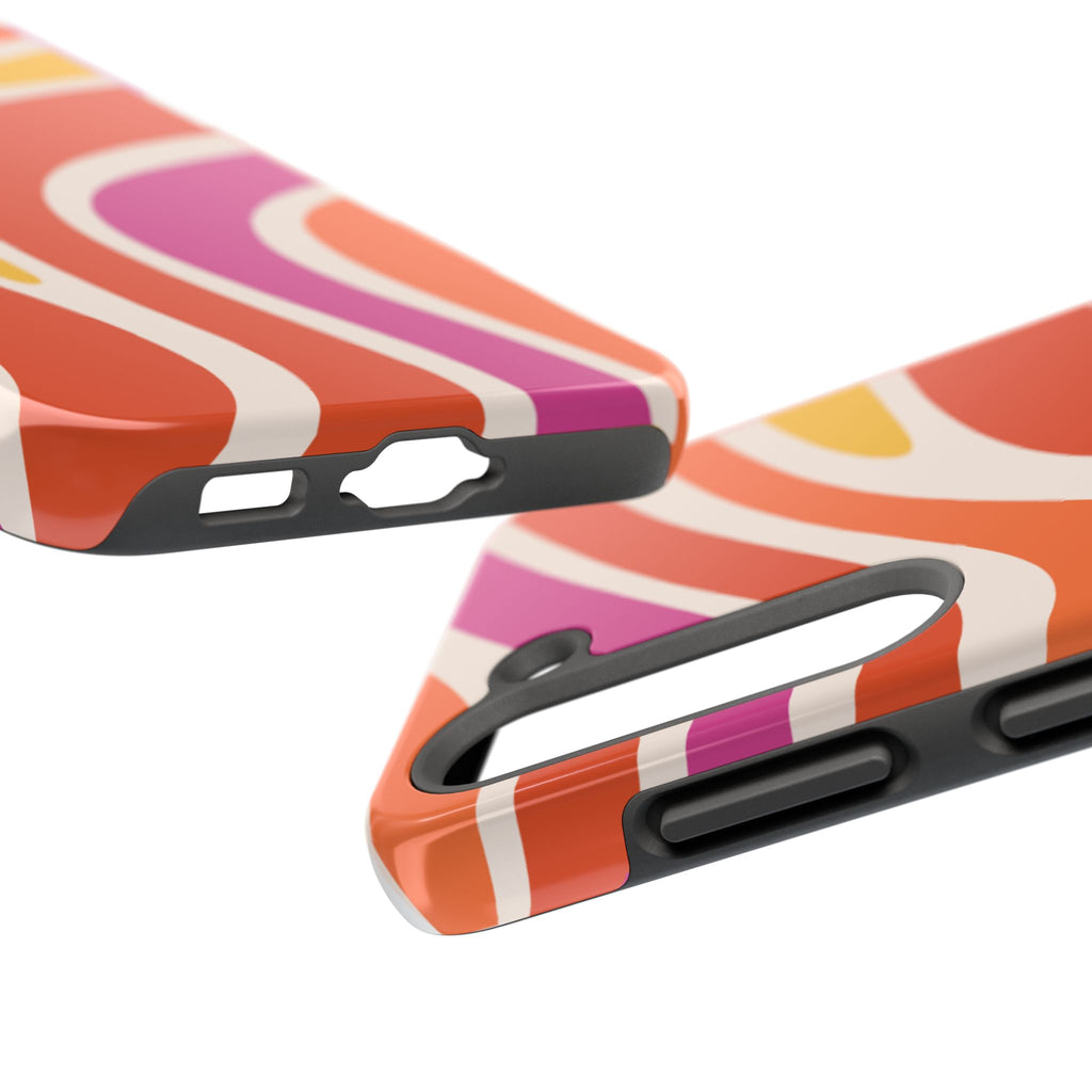 Retro Wave Tough Phone Case – Bright Abstract Orange, Pink & Yellow Protection
