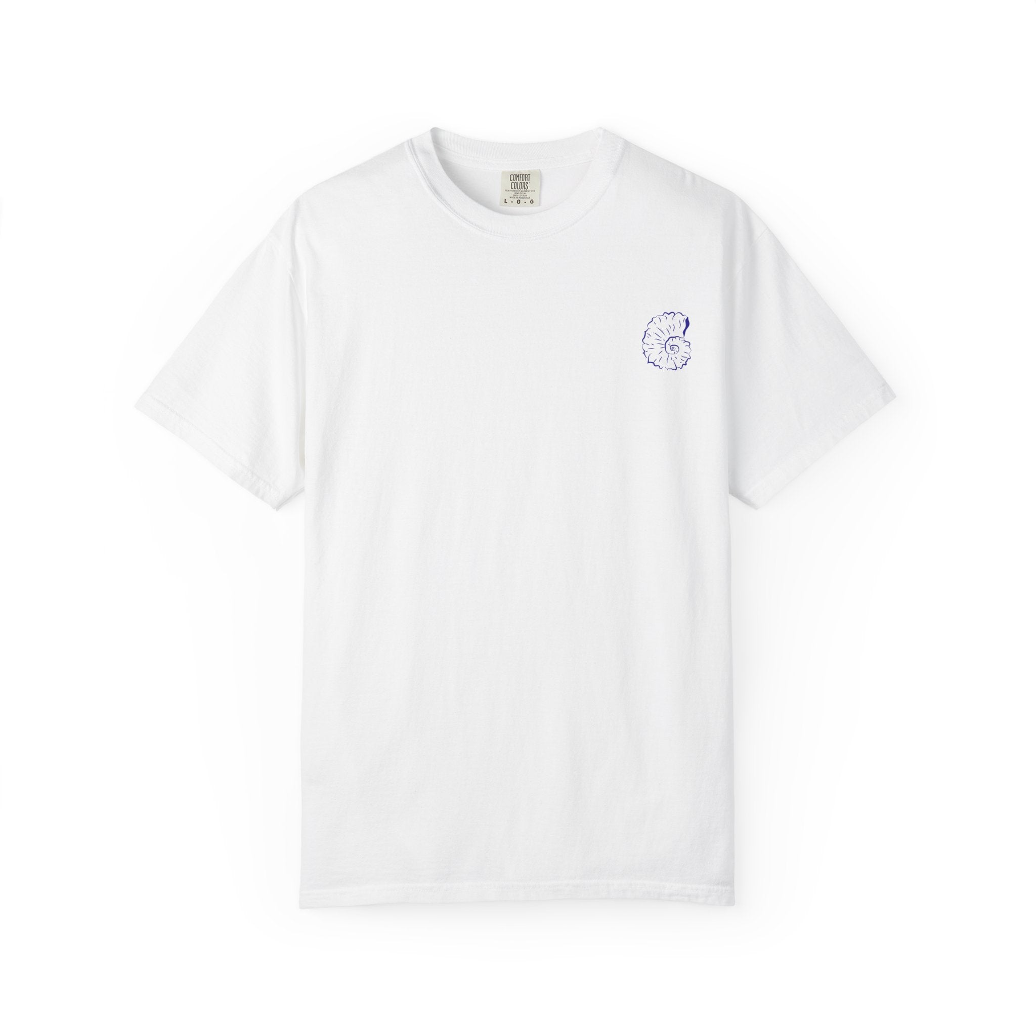 Seaside Shells T-Shirt — Blue Seashell Grid Graphic