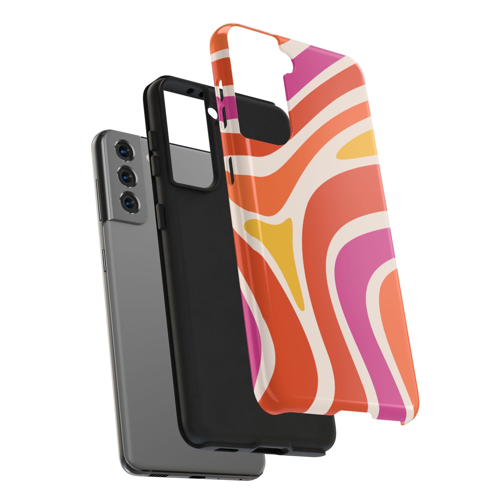 Retro Wave Tough Phone Case – Bright Abstract Orange, Pink & Yellow Protection