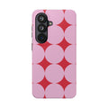 Pink Retro Geometric Tough Phone Case — Red Starburst Circles Design