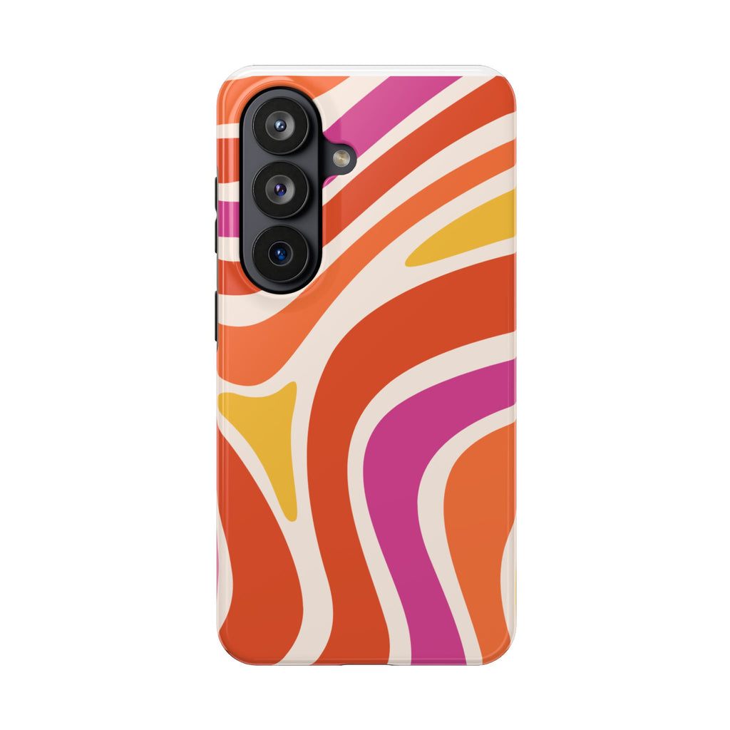 Retro Wave Tough Phone Case – Bright Abstract Orange, Pink & Yellow Protection