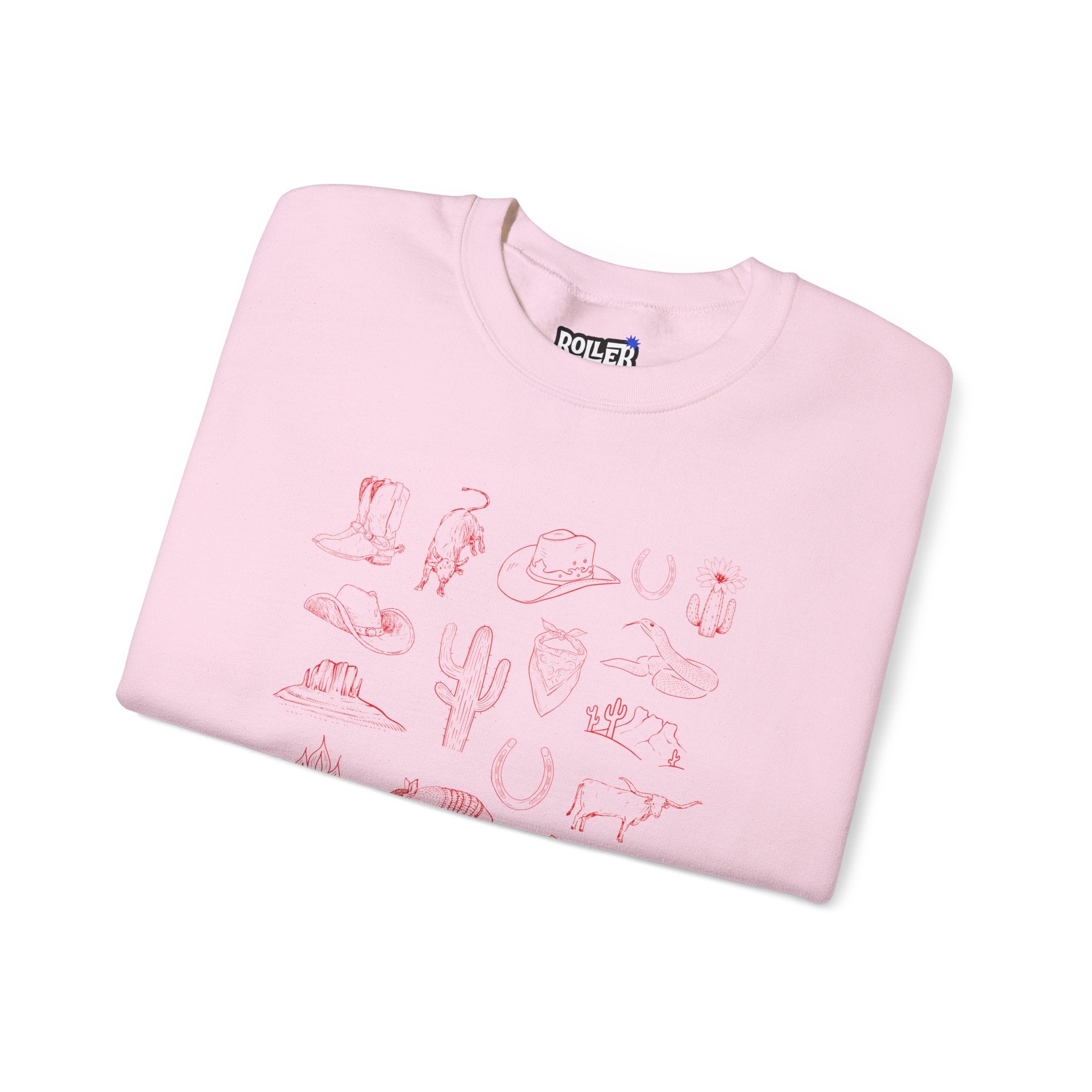 White Crewneck Sweatshirt with Pink Doodles — Minimal Animal Sketch Design