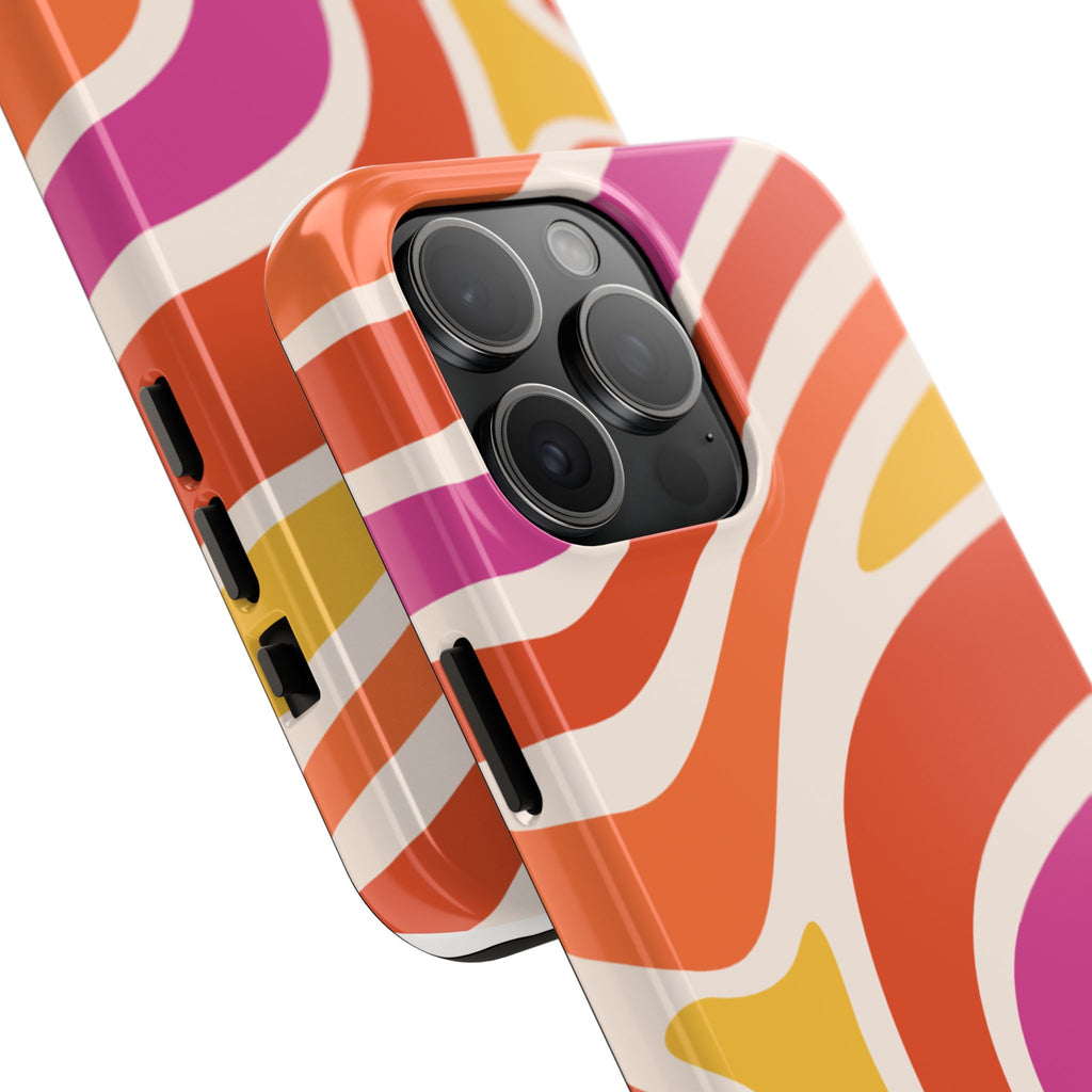 Retro Wave Tough Phone Case – Bright Abstract Orange, Pink & Yellow Protection