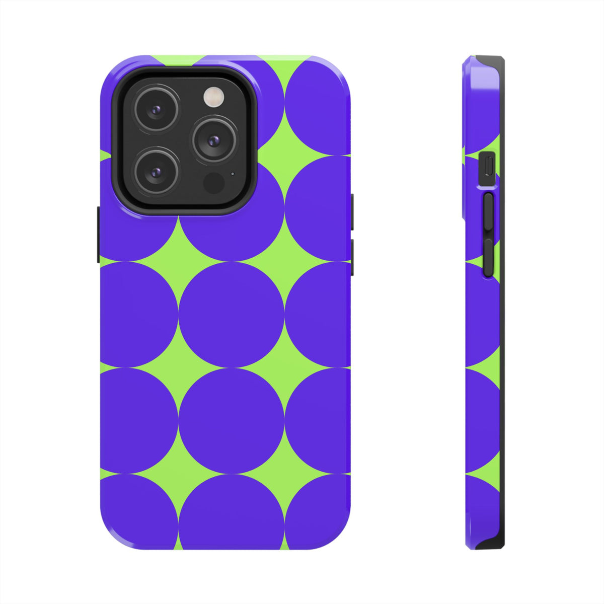 Tough Phone Case — Retro Purple & Lime Geometric Dot Design