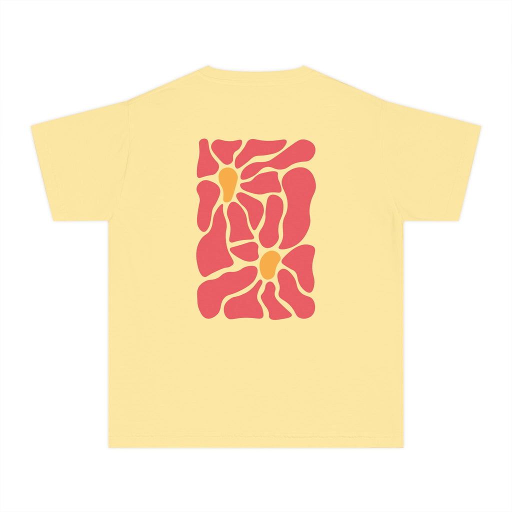 Youth Tee — Retro Floral Graphic Kids' T-Shirt, Blue & Red Flower Design