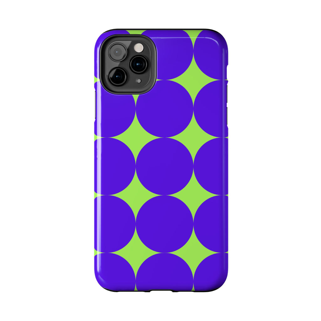Tough Phone Case — Retro Purple & Lime Geometric Dot Design