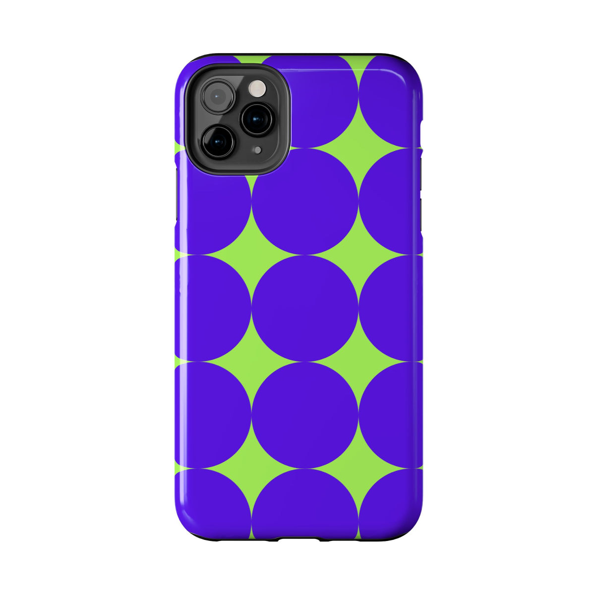 Tough Phone Case — Retro Purple & Lime Geometric Dot Design