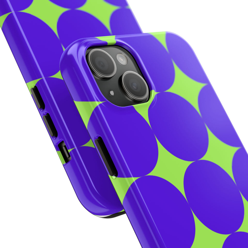 Tough Phone Case — Retro Purple & Lime Geometric Dot Design