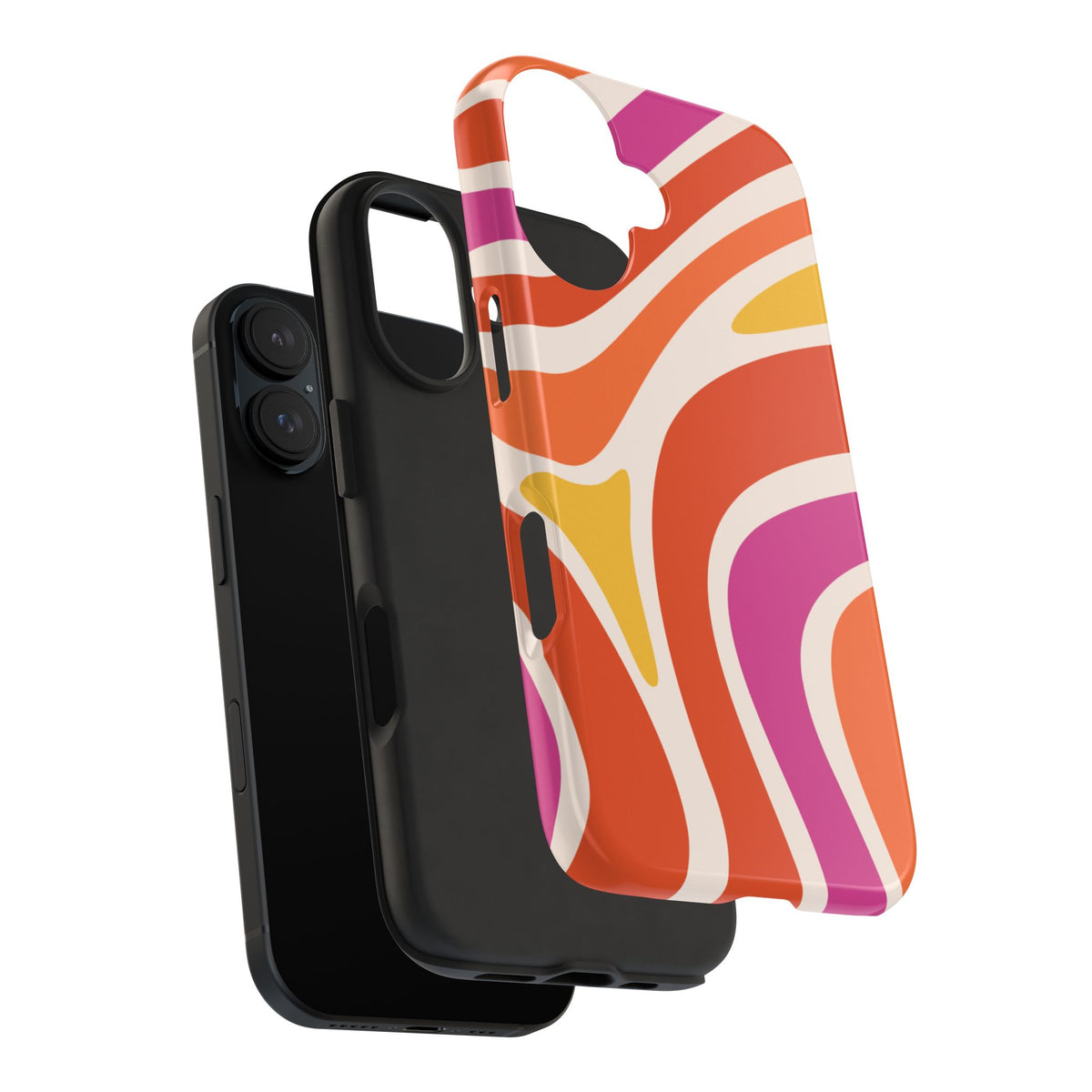 Retro Wave Tough Phone Case – Bright Abstract Orange, Pink & Yellow Protection