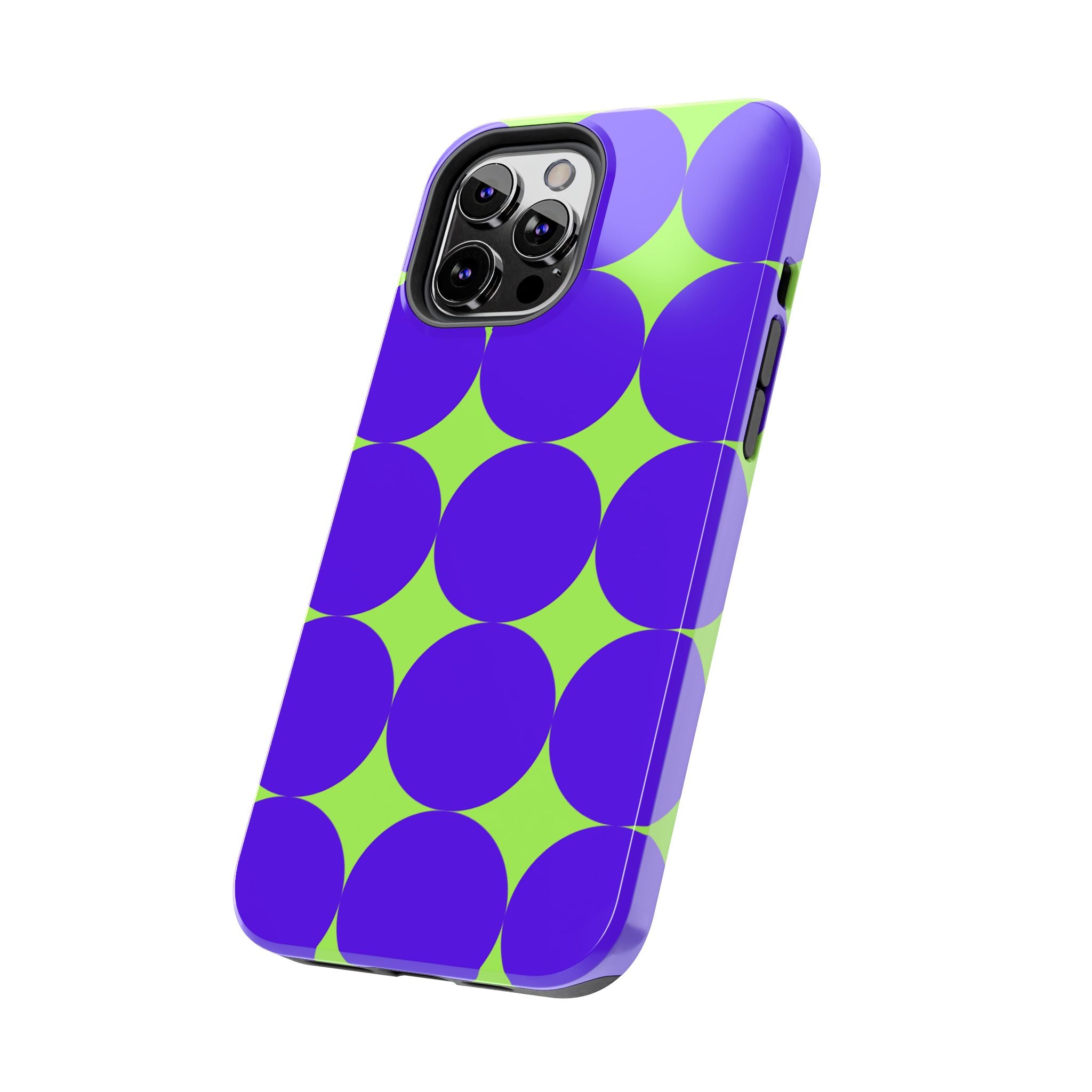Tough Phone Case — Retro Purple & Lime Geometric Dot Design
