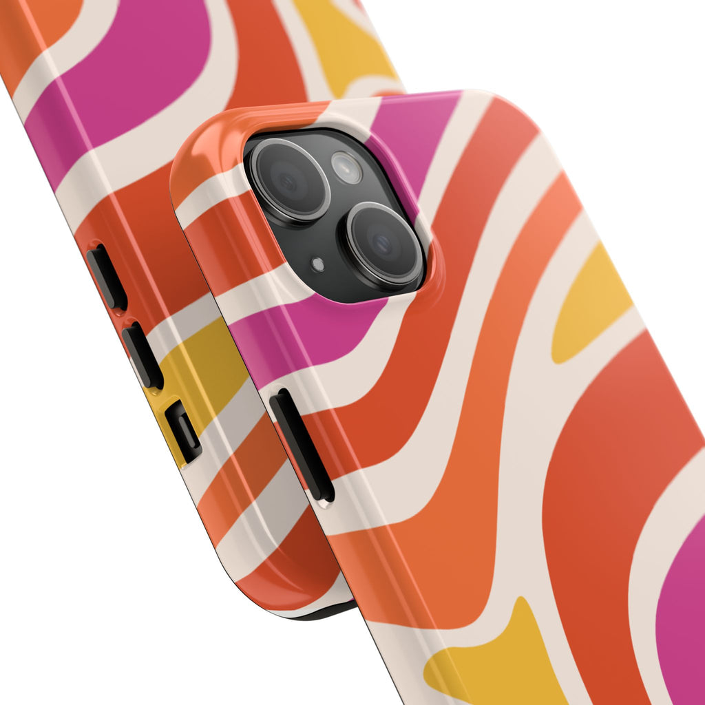 Retro Wave Tough Phone Case – Bright Abstract Orange, Pink & Yellow Protection