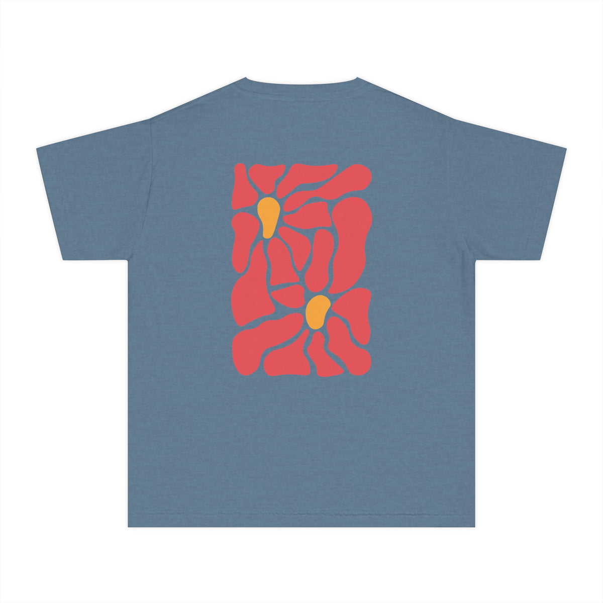 Youth Tee — Retro Floral Graphic Kids' T-Shirt, Blue & Red Flower Design