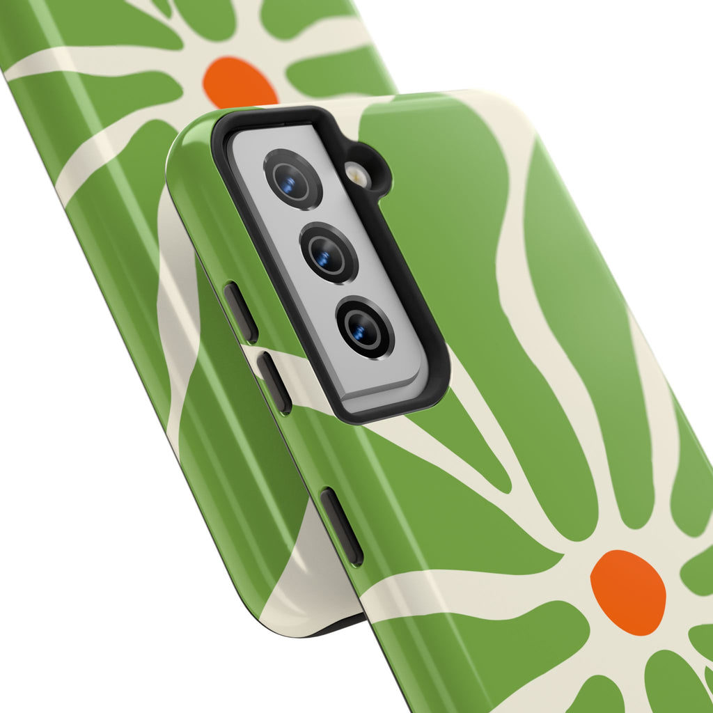 Green Daisy Tough Phone Case — Floral Protective Phone Cover