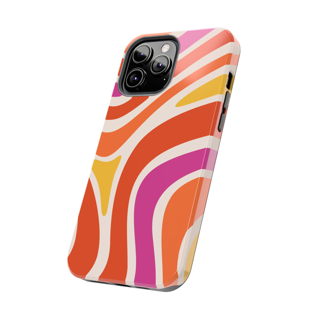Retro Wave Tough Phone Case – Bright Abstract Orange, Pink & Yellow Protection