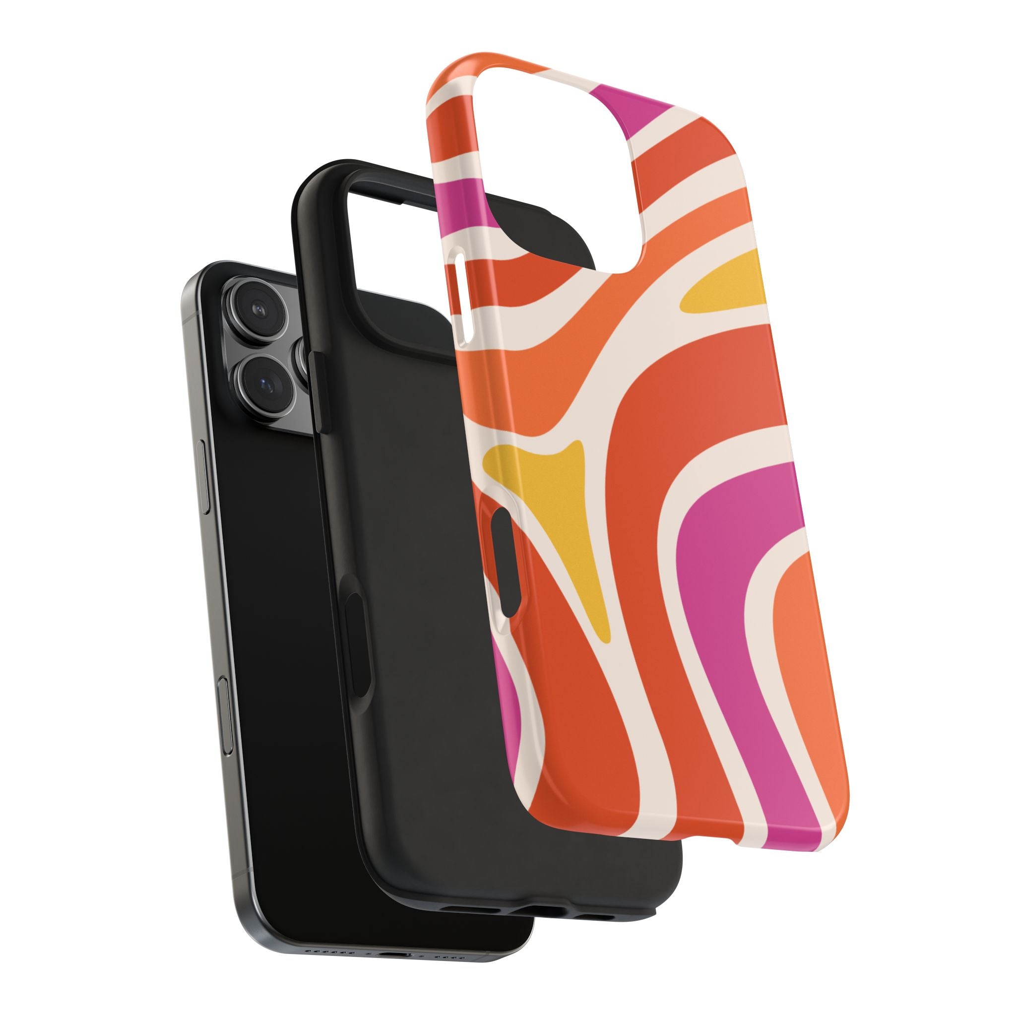 Retro Wave Tough Phone Case – Bright Abstract Orange, Pink & Yellow Protection