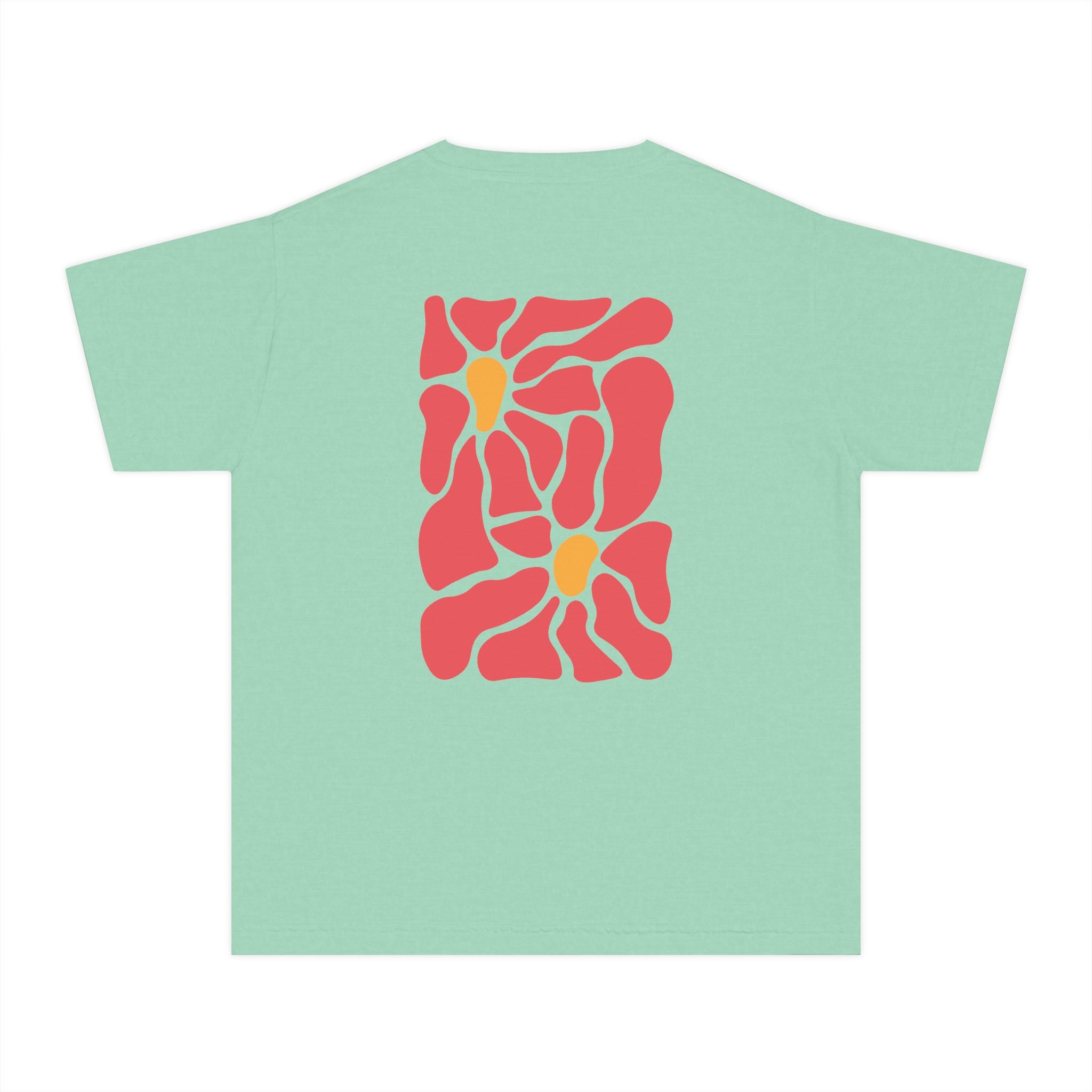 Youth Tee — Retro Floral Graphic Kids' T-Shirt, Blue & Red Flower Design