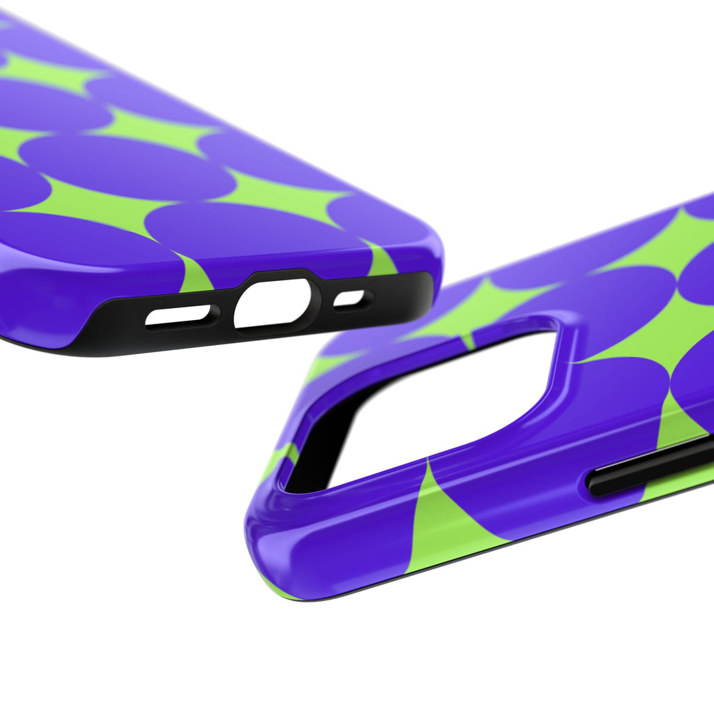 Tough Phone Case — Retro Purple & Lime Geometric Dot Design